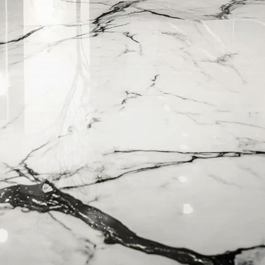 White epoxy with bold black calacatta veins
