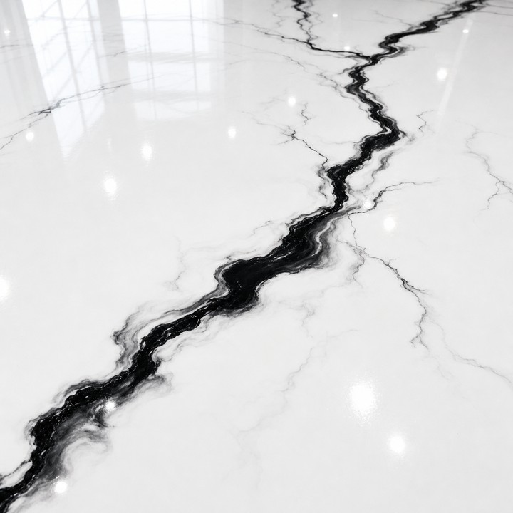 Pure white epoxy with bold black marble vein