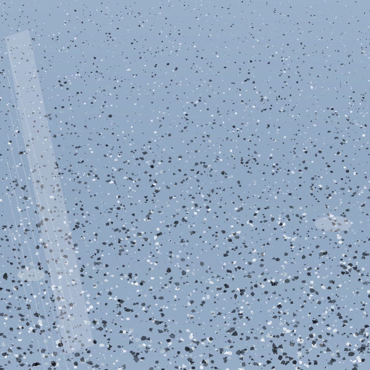 Blue grey epoxy flake floor with dense black and white chips