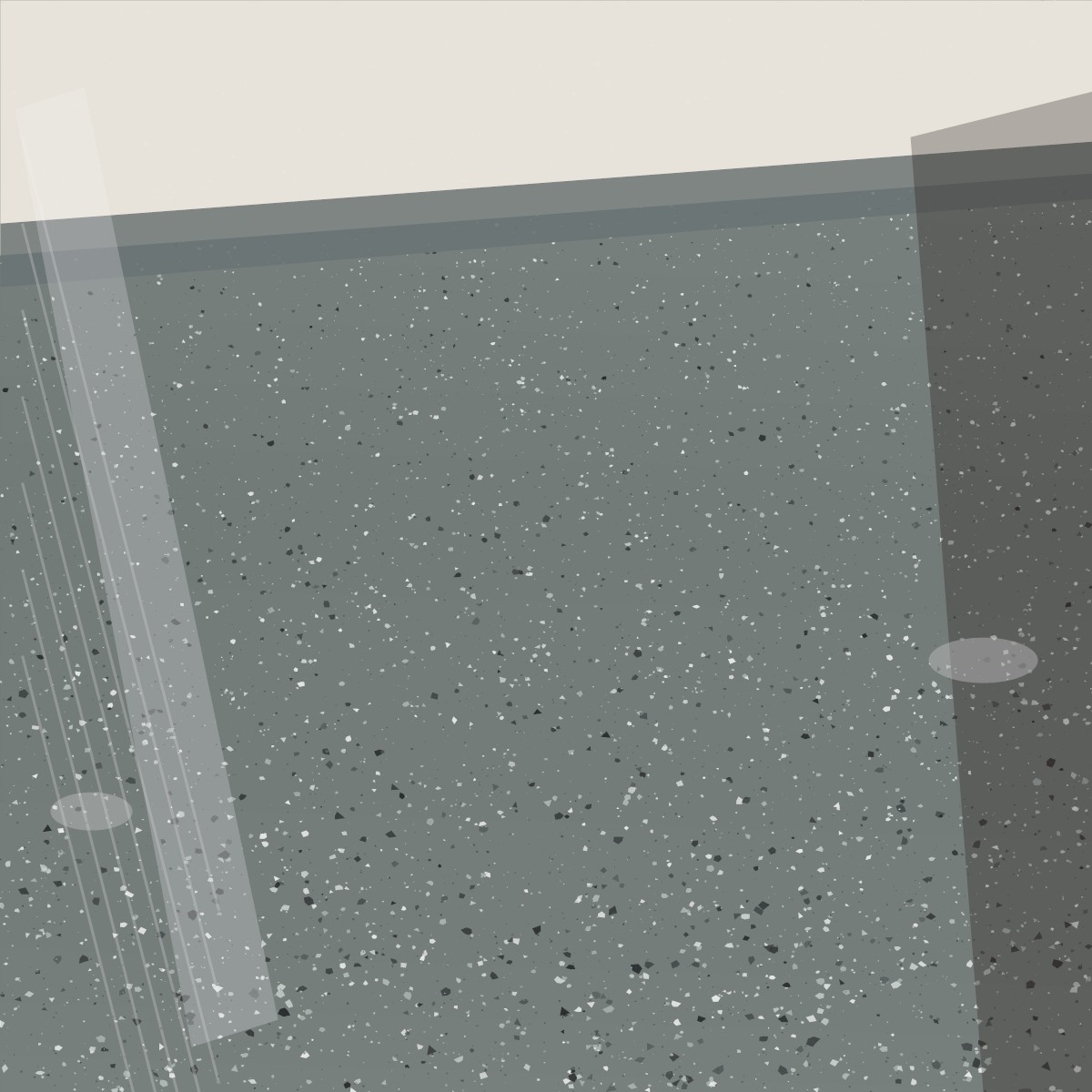 Darker grey epoxy flake floor with fine white chips